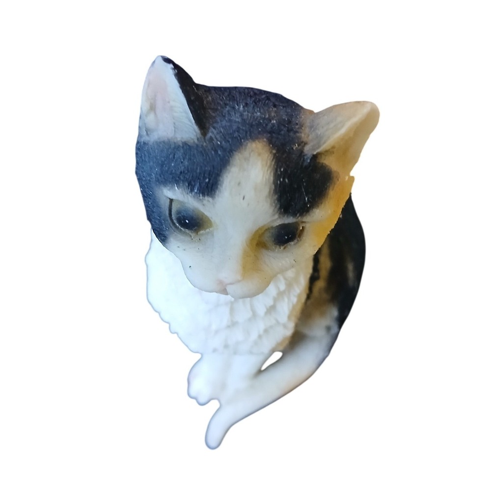 Miniature Calico Cat Figurine Sitting Textured Resin Kitten Statue 4.5‎ Inch